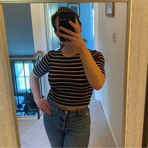 Cropped striped ribbed sweater